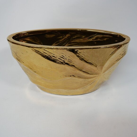 Gold Ceramic Decorative Bowl With Textured Design Oval Shape By DesignPac - Picture 1 of 6